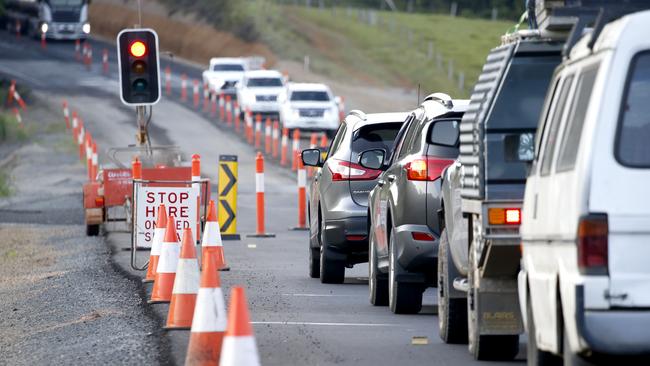 Traffic waits at the roadworks on the Bruce Highway. PICTURE: ANNA ROGERS