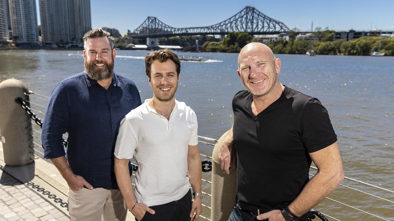 General manager of Riverbar Wes Smith, CEO of Solotel Elliot Solomon and chef Matt Moran are looking forward to the reopening of Riverbar and Kitchen in Brisbane City.