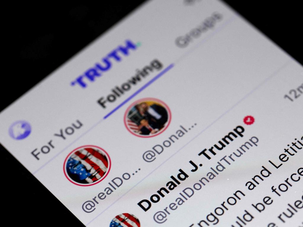 Donald Trump’s Truth Social account. Picture: Scott Olson/Getty Images/AFP