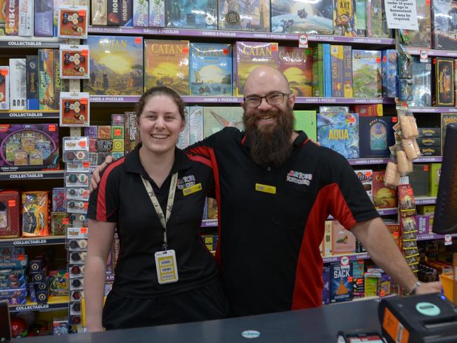 Rhiannon Greaves and Ben Nielsen are employees of Mr Toys ToyWorld on Ruthven St, Toowoomba. Photo: Jacklyn O'Brien