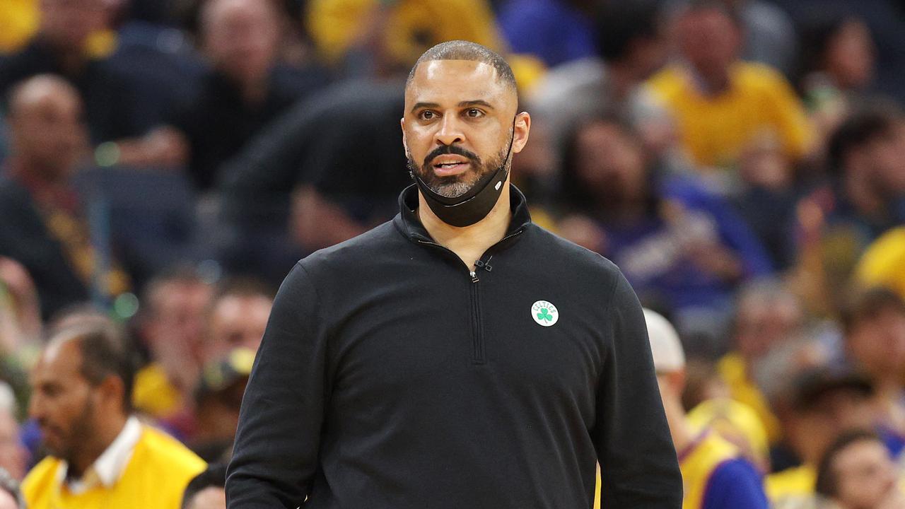 Ime Udoka of the Boston Celtics looks on during the second quarter against the Golden State Warriors in Game One of the 2022 NBA Finals at the Chase Center in San Francisco, California.