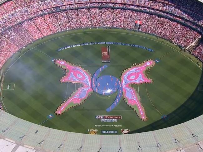 The stage transforms into a giant butterfly during Katy Perry's performance. Picture: Channel 7