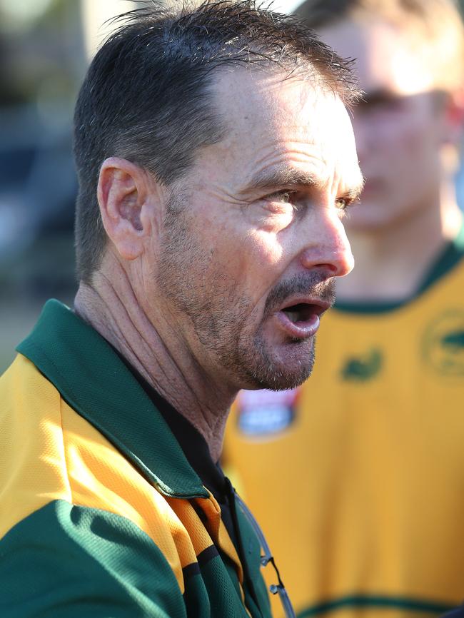 Salisbury North’s coach Gavin Chaplin at the three-quarter-time break. Picture: Stephen Laffer