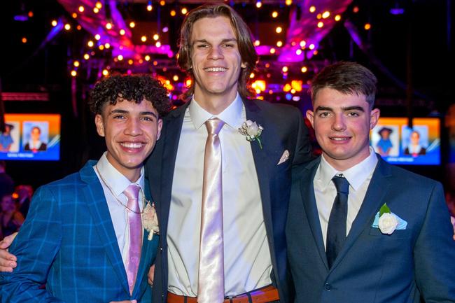 Aaron Ely, Oscar Tweddle and Hoani Borchardt at St Patrick's formal, July 30, 2022. Picture: Michaela Harlow