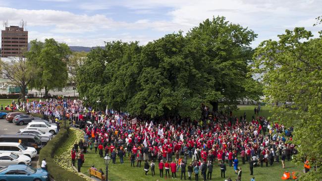 Public servants at a rally on Parliament Lawns in October.