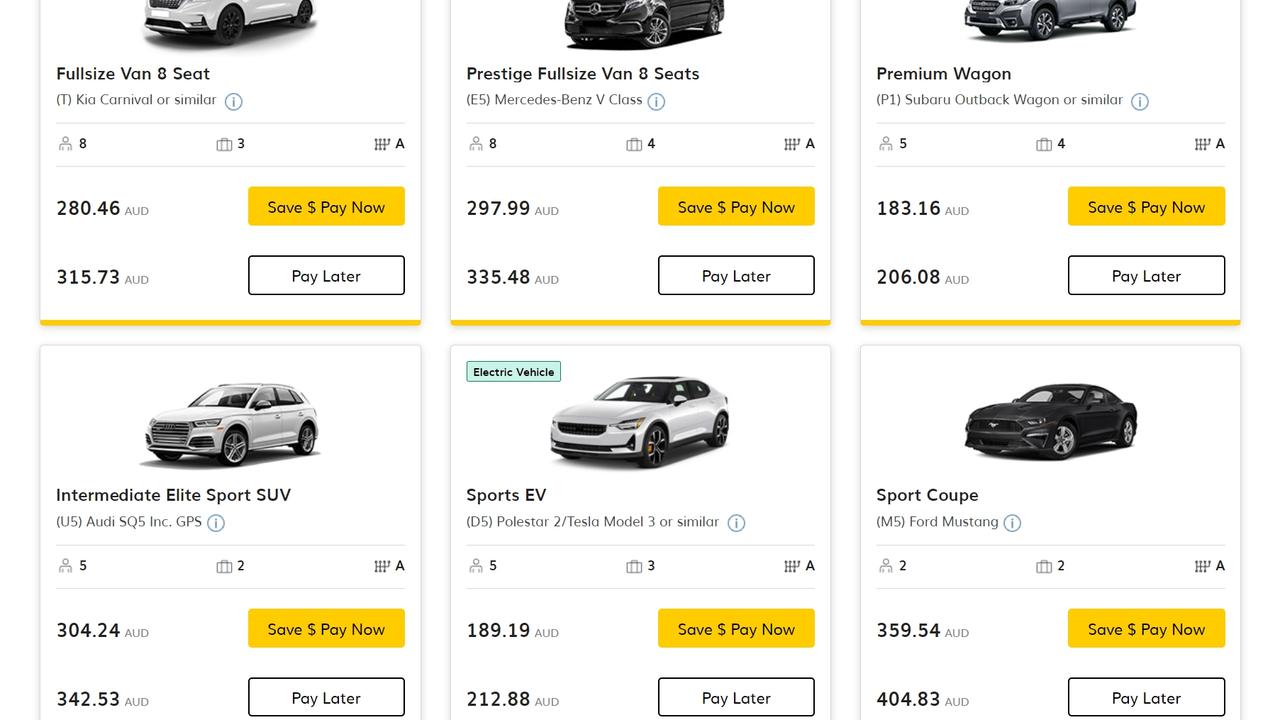 A Polestar 2 costs between $189.19 and $212.88 to rent from Hertz. Source: Supplied