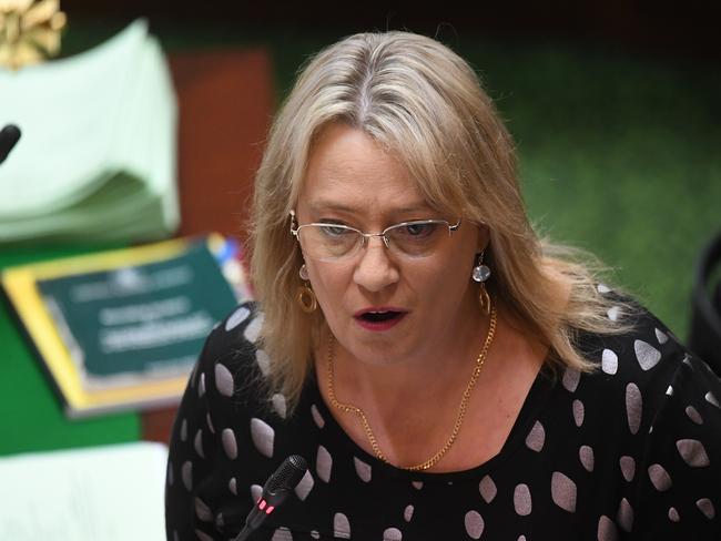 Ros Spence MP speaks during question time in the Legislative Assembly at Parliament House in Melbourne, Tuesday, June 16, 2020. The fallout of Labor branch-stacking allegations against Victorian MP Adem Somyurek continues with three Victorian Labor MPs losing their ministerial positions. (AAP Image/James Ross) NO ARCHIVING