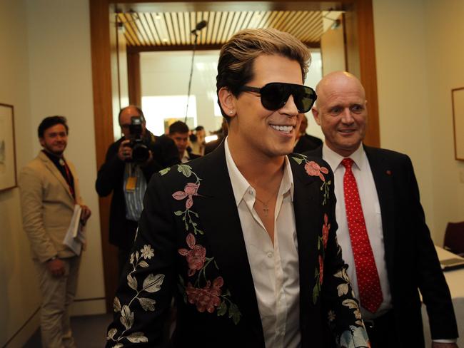 Milo Yiannopoulos in conversation with Senator David Leyonhjelm. Picture Gary Ramage