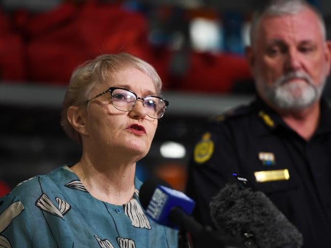 Acting NT Chief Health Officer, Dr Dianne Stephens addresses the media with an update on the coronavirus. Picture: Che Chorley