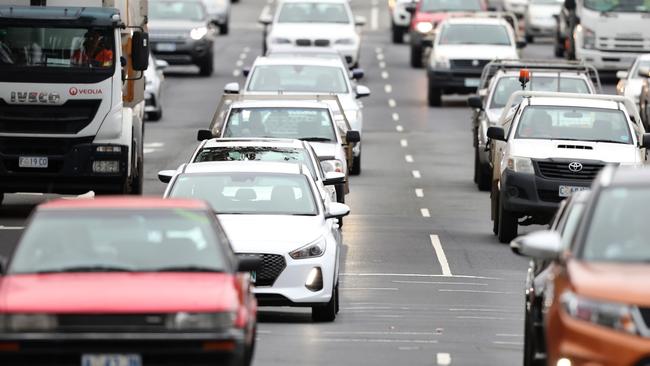 Traffic in Davey St, Hobart at around 8.45am. Picture: NIKKI DAVIS-JONES