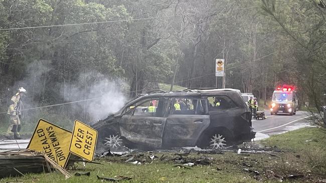 One of the cars involved in a horror Bonogin car smash on the Gold Coast's outskirts on Friday night.