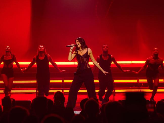 Dua Lipa performs at the Palais Theatre in Melbourne Sunday night. Picture: Michelle Grace Hunder