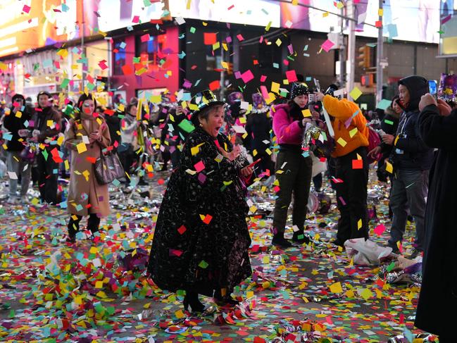 Around 1 million people are estimated to fill Times Square, alongside a large police presence amid concerns about protests targeting the event. Picture: Adam Gray/Getty Images/AFP