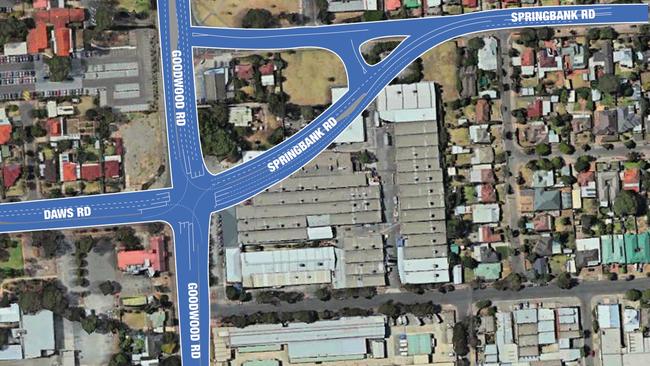 The redesigned intersection of Goodwood, Daws and Springbank roads. Picture: Supplied