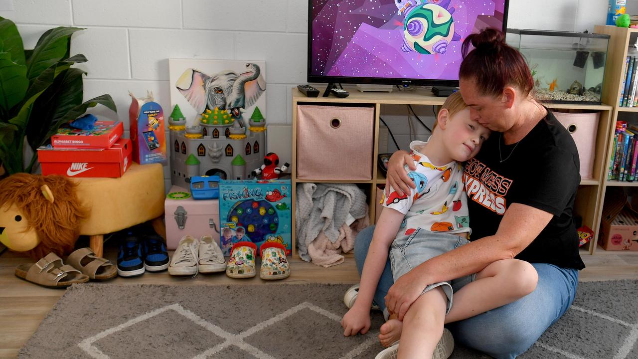 Hermit Park mum Bianca Burns says her 6-year-old son Connor has been barely sleeping after thieves broke into their home and stole their car before torching it later on. Picture: Evan Morgan