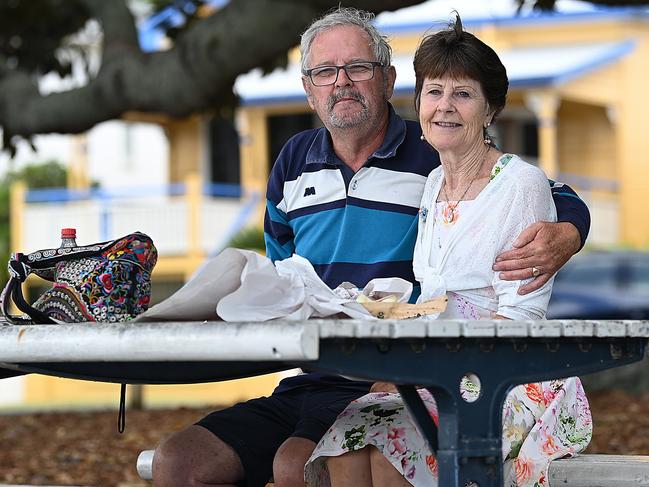 25/10/2020 : Older voters John and Susan Williams, enjoying fish and chips in Shorncliffe, Brisbane.  They are typical of many seniors who are happy with the way the QLD Premier has handled the covid problem. Pic Lyndon Mechielsen