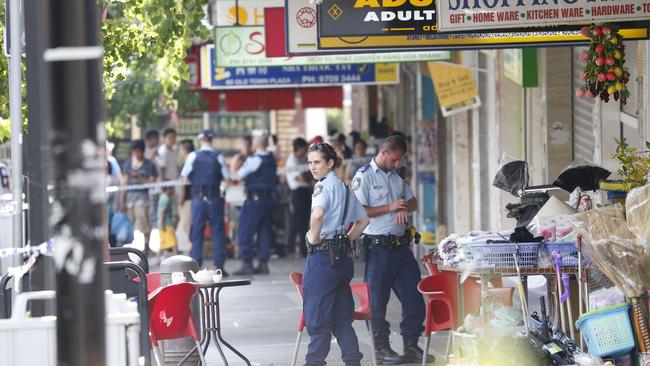 Police at Bankstown Plaza. Picture: David Swift.