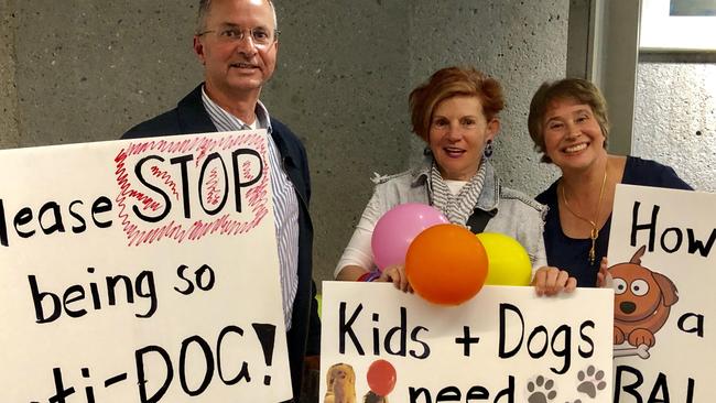 Mitch Geddes (left) celebrates with supporters from Pittwater Unleashed following the decision