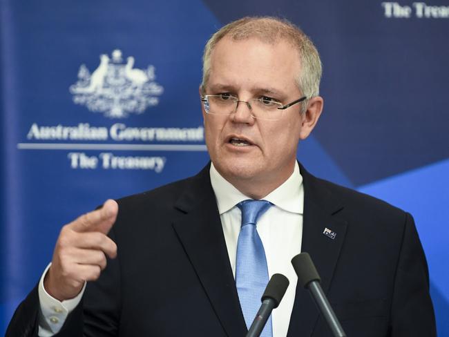 Australian Federal Treasurer Scott Morrison speaks during a press conference as he hands down the Mid-Year Economic and Fiscal Outlook 2017/18. Picture: AAP