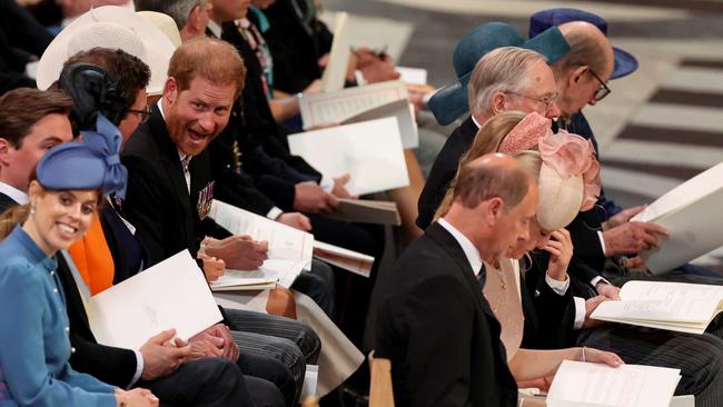 Prince Harry, Duke of Sussex, and Princess Beatrice arrive for the National Service of Thanksgiving. Picture: Getty