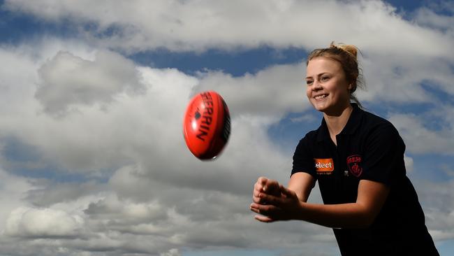 Kyneton's Ainslie Kemp, who plays for Melbourne in the AFLW, juggles her study and playing commitments. Picture: David Smith