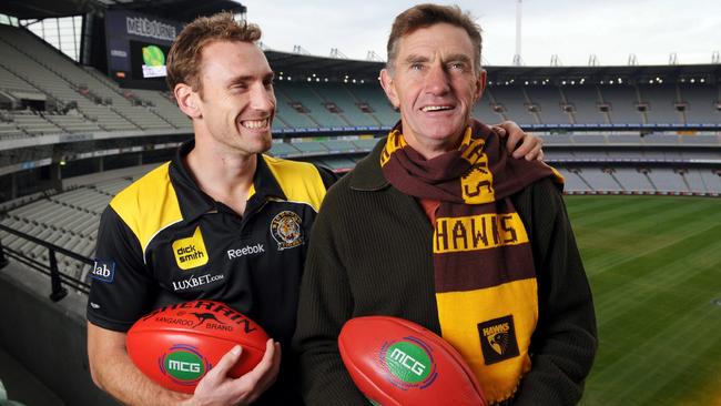 Hawthorn legend Michael Tuck, right, with son Shane at the MCG in 2009