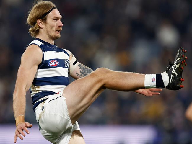 Tom Stewart starred in the midfield for Geelong on Saturday night. Picture: Michael Willson/AFL Photos