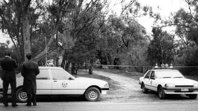 Police at the murder crime scene in 1983.