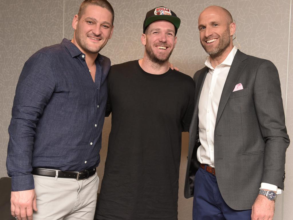 Brendan Fevola, Dane Swan and Chris Judd at the Grand Final Footy Show 2018. Channel 9