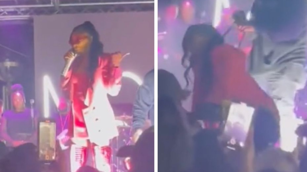 The singer abruptly jumped down from the stage. Picture: Twitter