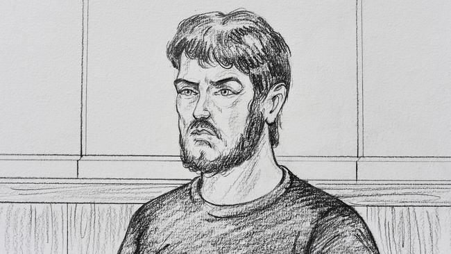 An artist’s impression of accused Sevdet Besim during a hearing at the Melbourne Magistrates Court.