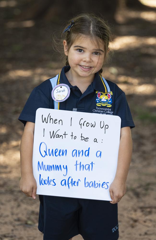 Toowoomba Christian College prep student Sarah on the first day of school, Tuesday, January 28, 2025. Picture: Kevin Farmer