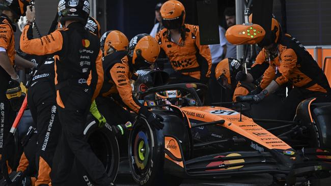 McLaren driver Oscar Piastri during a pit service. Picture: Gabriel Bouys/Pool Photo via AP