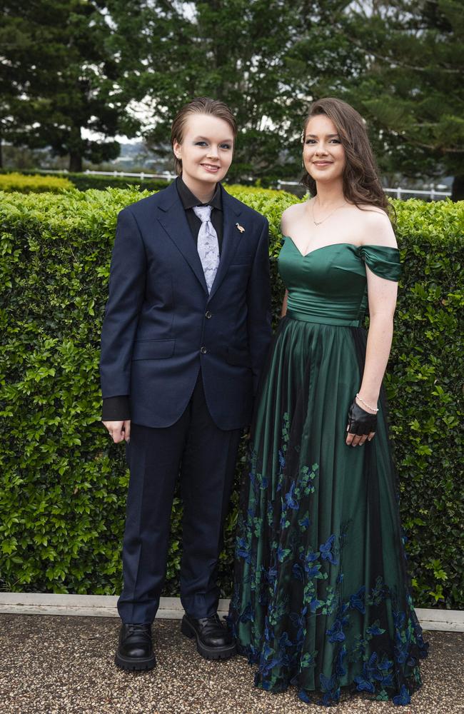 Ellyse Reese (left) and Holly Tickner at Centenary Heights State High School formal at Picnic Point, Friday, November 15, 2024. Picture: Kevin Farmer