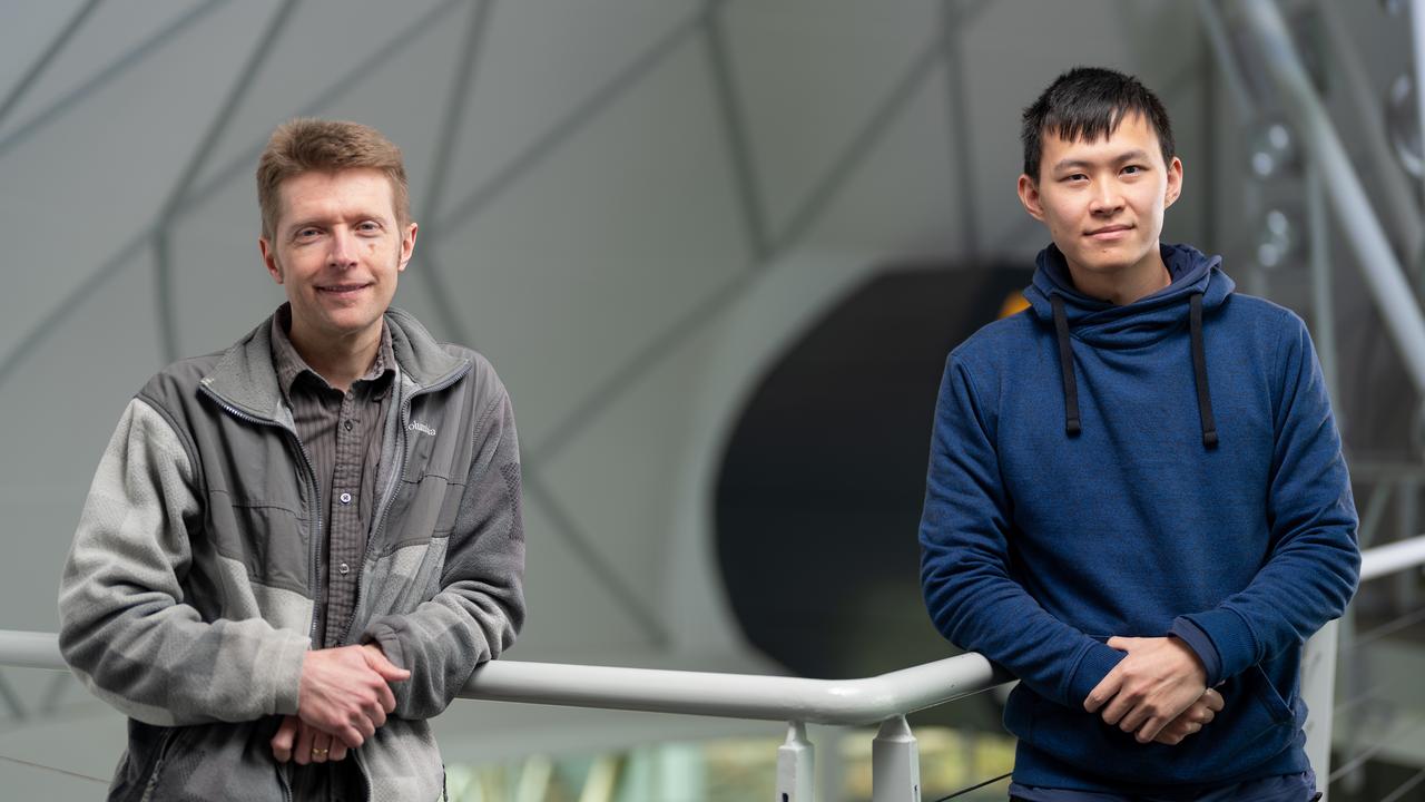 Dr Christopher Onken and PhD candidate Samuel Lai poise for a photograph at the Australian National University on the 14th of June, 2022 (image: Jamie Kidston/ANU).