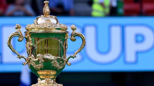 The Webb Ellis Cup on display during the World Cup in Japan. Picture: AFP