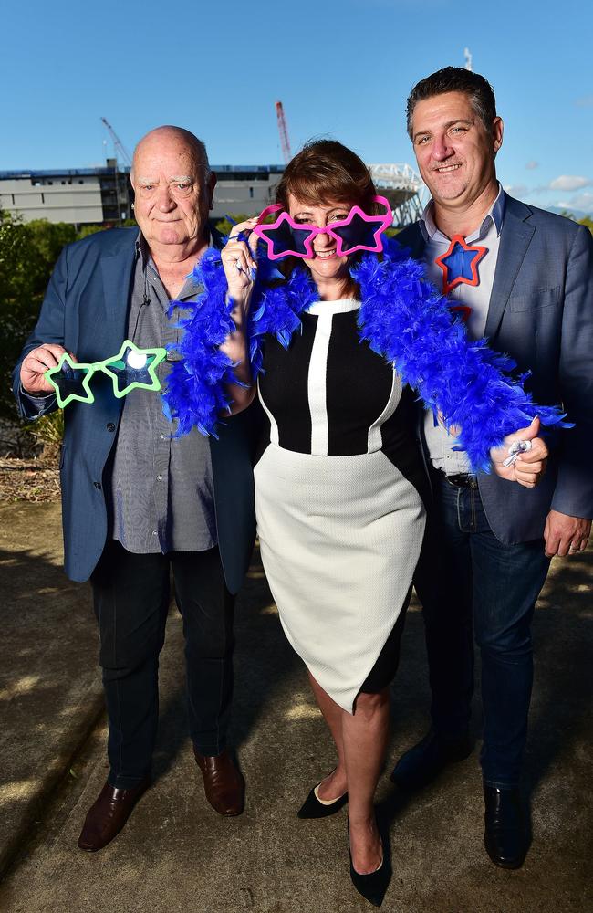 2019: Michael Chugg, Executive Chairman, Chugg Entertainment, Townsville Mayor Jenny Hill and Matthew Lazarus-Hall, Event Producer-Elton John, announce Sir Elton John will be opening Townsville Stadium, February 29th 2020. Picture: Shae Beplate.