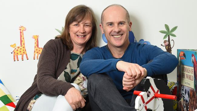 Tom Gleisner and wife Mary Muirhead at the Learning for Life Autism Centre in Kew. Picture: Josie Hayden