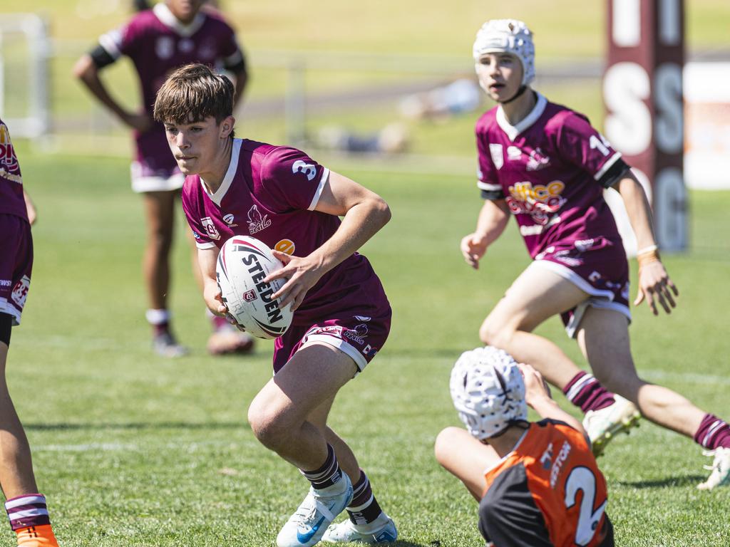 Joe York of Dalby Devils against Southern Suburbs in U14 boys Toowoomba Junior Rugby League grand final at Toowoomba Sports Ground, Saturday, September 7, 2024. Picture: Kevin Farmer