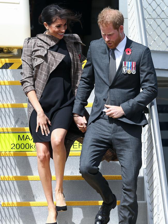 Stepping off the plane at Wellington. Picture: Hagen Hopkins/Getty Images