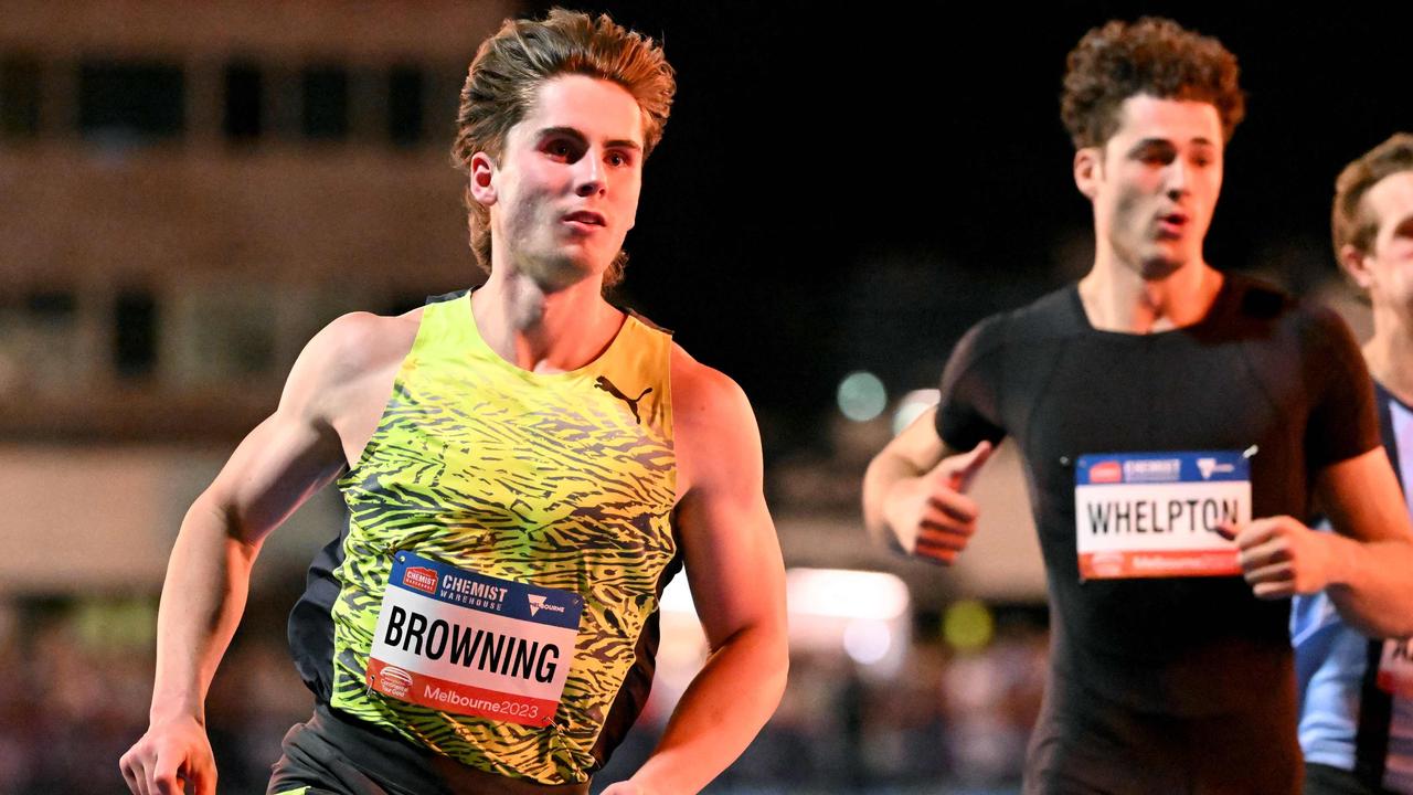 Australian 100m sprinter Rohan Browning has just finished his uni degree ahead of a big build-up to the Paris Olympics. Picture: William West / AFP