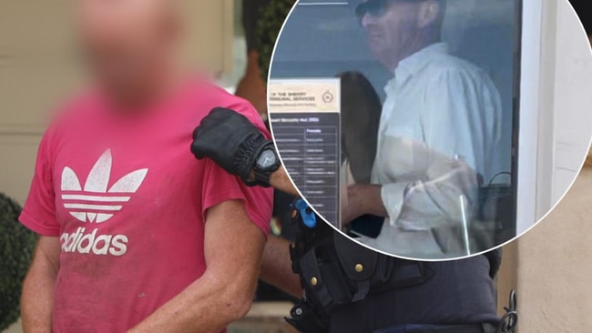 Brett Micallef during his arrest in October 2023 and (inset) leaving Penrith Local Court last week.