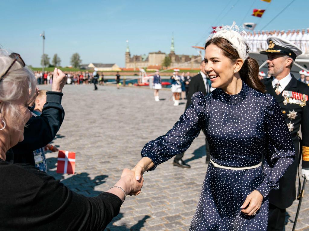 Mary is welcomed by wellwishers upon arrival aboard the Royal Ship Dannebrog at Kongekajen in Helsingoer Harbor, Denmark. Picture: Ritzau Scanpix / AFP