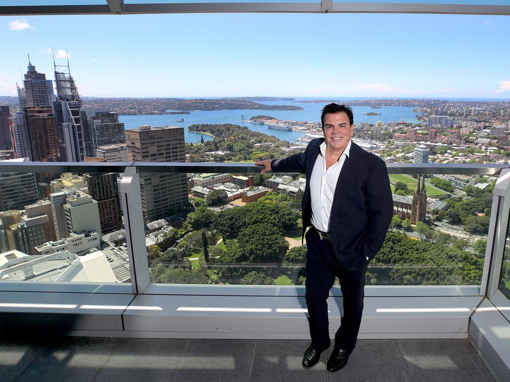 Ian Malouf on his balcony at his Sydney CBD penthouse. Picture: Toby Zerna