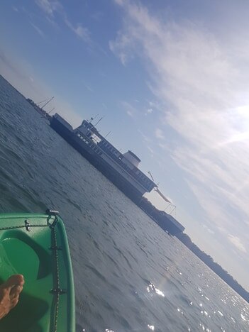 The beach behind the ferry is where the fire occurred. Picture: Jennifer Robovich