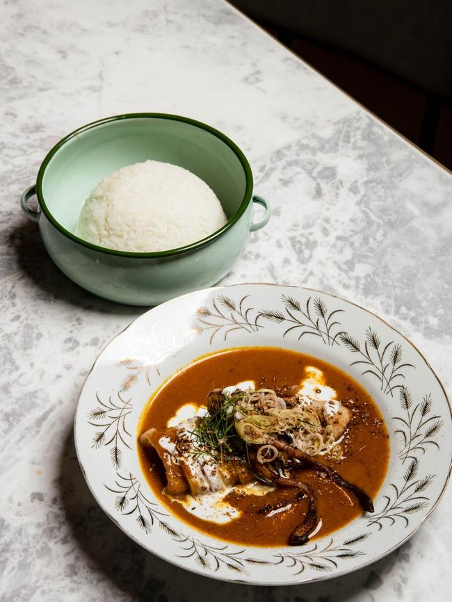 Port Lincoln squid in yellow curry butter sauce at Kiin restaurant, Adelaide. Picture: Jack Fenby