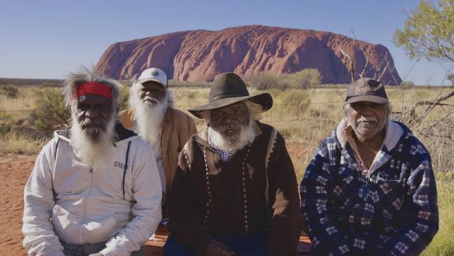 Elders from Central Australia. Murray George who were at the signing of the Uluru Statement From the Heart.Front – left to right…Murray George, Clem Toby, Owen Burton, Rear – Trevor Adamson Picture - Supplied