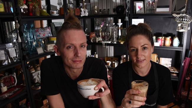 Le Vintage Boutique Cafe who is the winner of best coffee on the Gold Coast. Pictured is owner Joel Aston and Alyse Haines. Photos: Steve Holland