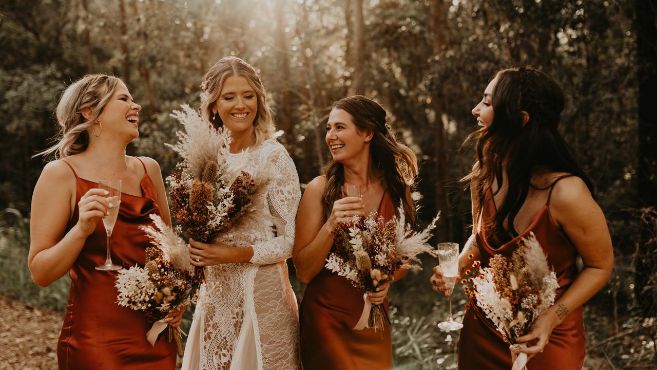 Bridal party with bride Steph Cerneaz. Picture: Graeme Passmore
