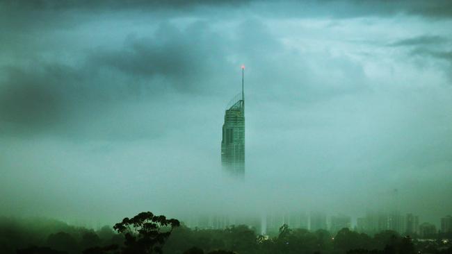 Surfers Paradise hirises were hidden by seamist this morning. Picture Glenn Hampson